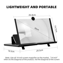 Load image into Gallery viewer, Screen Magnifier for Cell Phone, 16" Phone Magnifying Screen 2022 Upgraded HD 3D Phone Screen Amplifier Phone Stand with Screen Enlarger Compatible with All Smartphones for Movies Videos Gaming