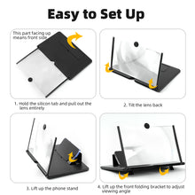 Load image into Gallery viewer, Screen Magnifier for Cell Phone, 16" Phone Magnifying Screen 2022 Upgraded HD 3D Phone Screen Amplifier Phone Stand with Screen Enlarger Compatible with All Smartphones for Movies Videos Gaming