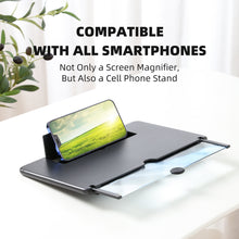 Load image into Gallery viewer, Screen Magnifier for Cell Phone, 16" Phone Magnifying Screen 2022 Upgraded HD 3D Phone Screen Amplifier Phone Stand with Screen Enlarger Compatible with All Smartphones for Movies Videos Gaming